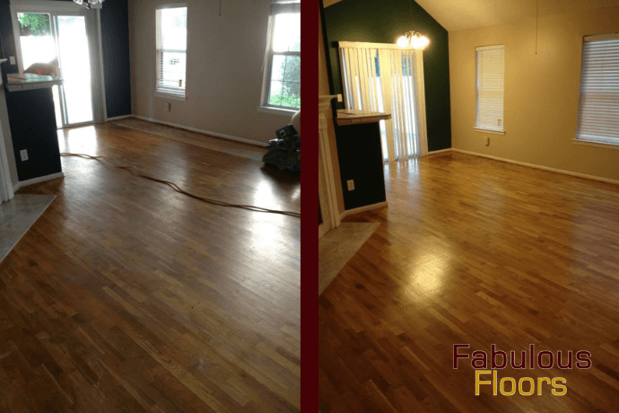 before and after hardwood floor refinishing in Irvine, CA